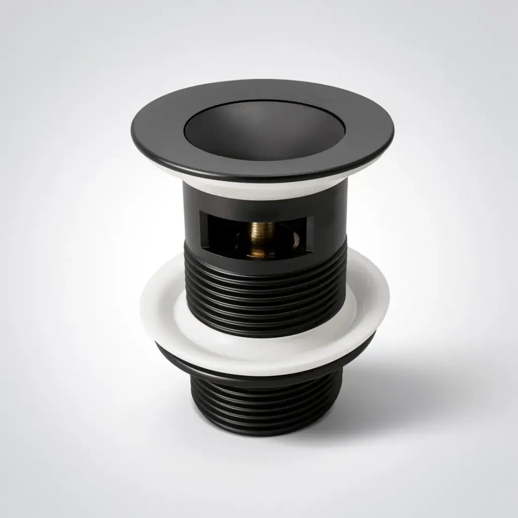 [70026/PW32B] Nana Black Pop Up Waste With Overflow Solid Brass Plug Waste