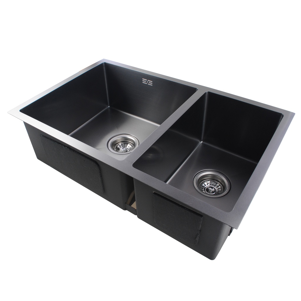 [40507] 1.2mm Handmade Concrete Grey Round Corners Double Bowls Top/Undermount/Flush Mount Kitchen Sink 715*450*205mm