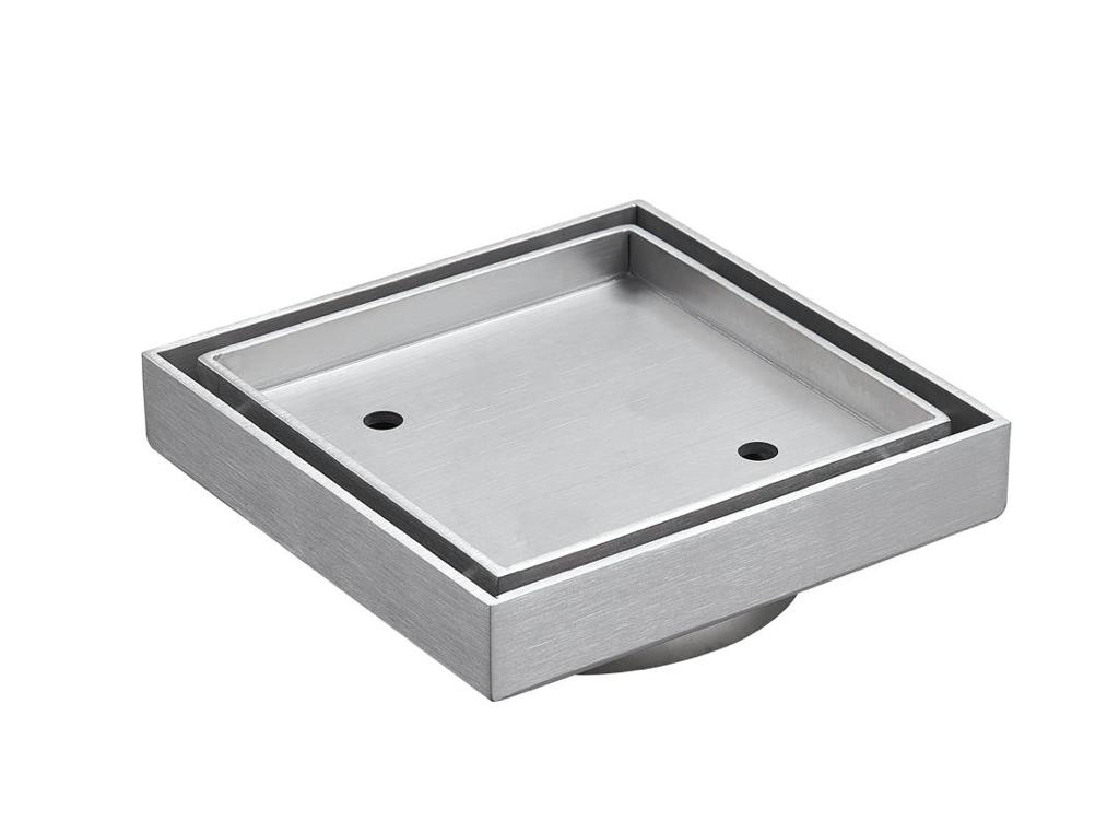 [55839] 115X115mm Brushed Chrome Square Tile Insert Floor Drain(75mm Outlet)