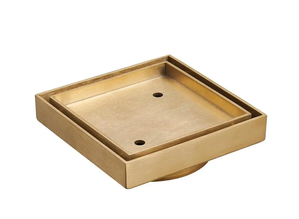 [55845] 115X115mm Brushed Gold Slim Square Tile Insert Floor Drain(90mm Outlet)