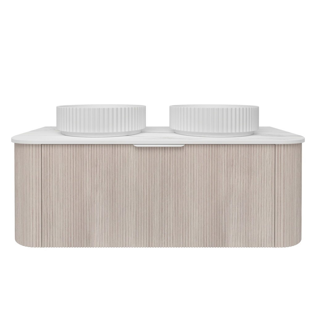 [56508] 1190*493*400mm Costal Oak Agena Fluted Wood Grain Wall Hung Vanities Soft Closing Drawer Pull Out With Handle