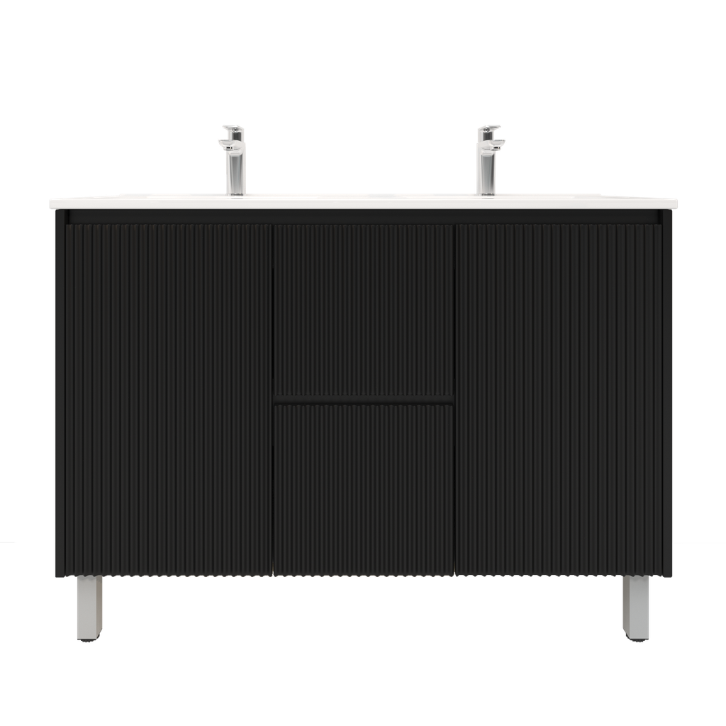 [92096/PVCKB124L-MB] 1190Lx455Dx860Hmm Brio Matte Black 2PAC Coating PVC 2M/DW 2S/DR Freestanding Bathroom Vanity