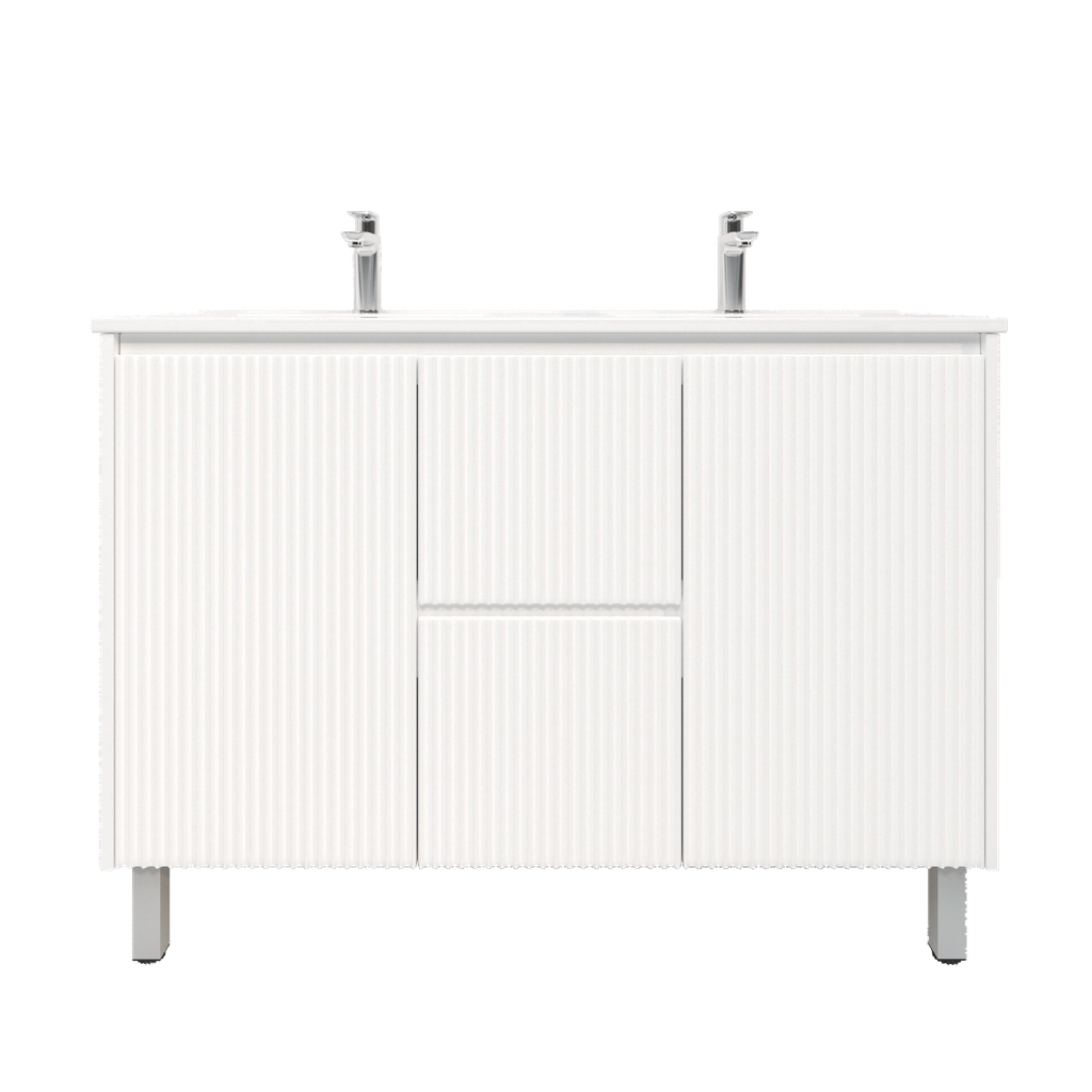 [92089/PVCKB124L-MW] 1190Lx455Dx860Hmm Brio Matte White 2PAC Coating PVC 2M/DW 2S/DR Freestanding Bathroom Vanity
