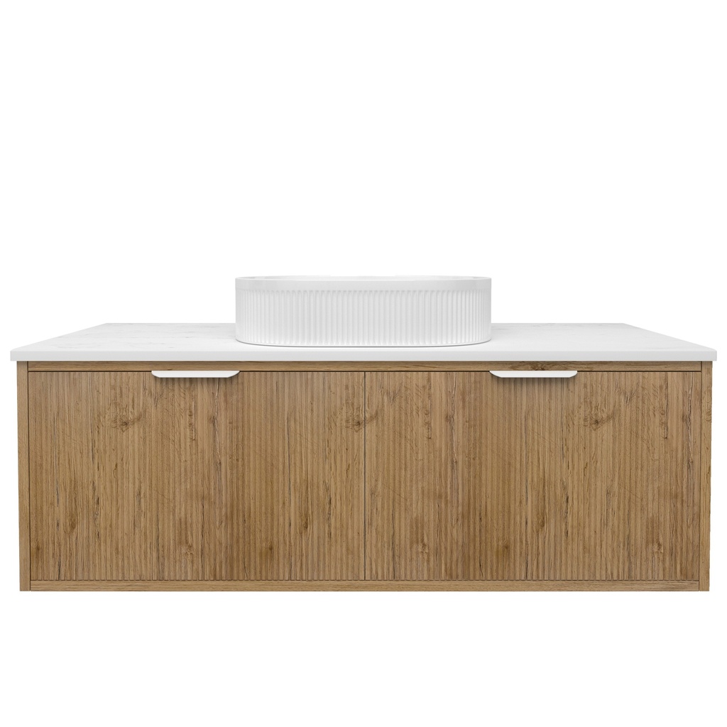 [56661] 1190x455x400mm Kliff Fluted Wood Grain Vanity Prime Oak Soft Closing Drawer Pull Out With Handle