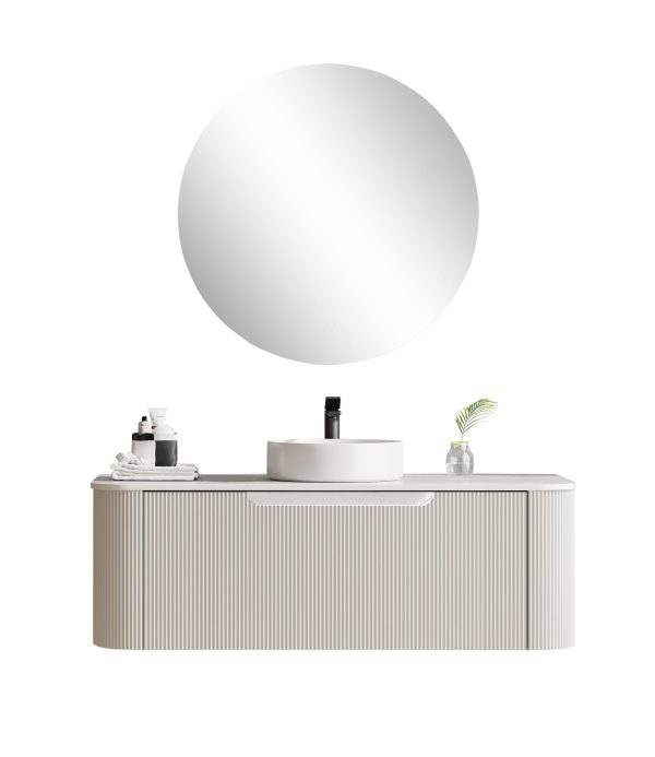 [50415] 1200*460*400mm Matt White Round Edge Grooved Wall Hung Vanity Cabinet Only Soft Closed Single Drawer