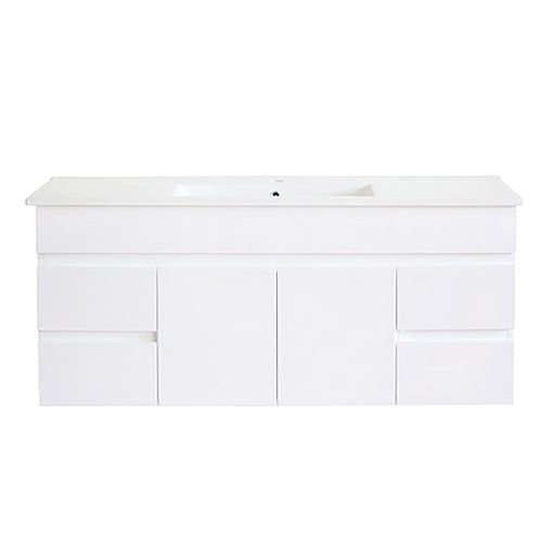 [91024/M124W] 1200Lx500Hx450Dmm Gloss White 2PAC MDF 2M/DR 4S/DW Wall Hung Vanity