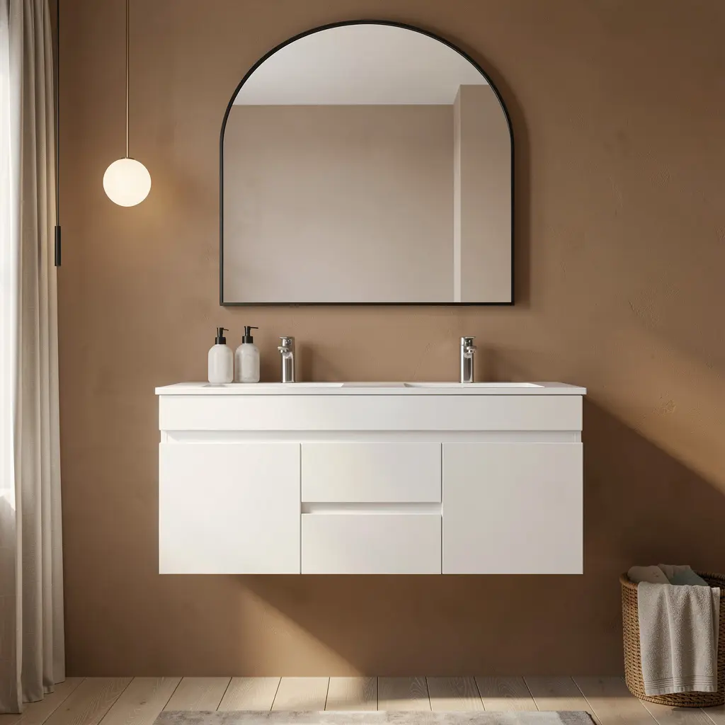 [91025/M124WD] 1200Lx500Hx450Dmm Gloss White 2PAC MDF 2M/DW 2S/DR Wall Hung Vanity