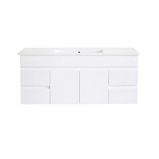 [92024/PVC124W] 1200Lx500Hx450Dmm Gloss White 2PAC PVC 4S/DW 2M/DR Wall Hung Vanity