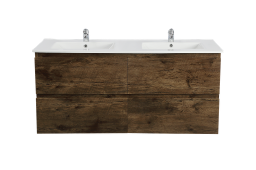 [93023/Q1246DO-D] 1200Lx550Hx450Dmm Dark Oak MDF Board with PVC Vacuum Filmed 4/DW Wall Hung Vanity