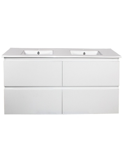 [93024/Q1246MW-D] 1200Lx550Hx450Dmm Matte White MDF Board with PVC Vacuum Filmed 4/DW Wall Hung Vanity