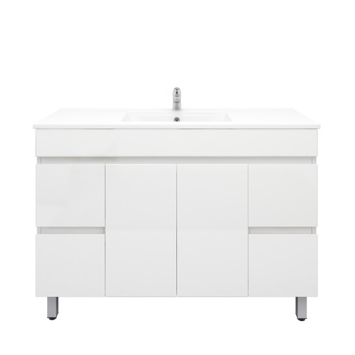 [91022/M124L] 1200Lx830Hx450Dmm Gloss White 2PAC MDF 2M/DR 4S/DW Freestanding Vanity