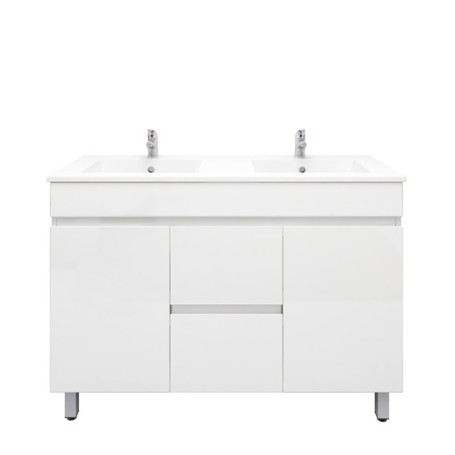 [91023/M124LD] 1200Lx830Hx450Dmm Gloss White 2PAC MDF 2M/DW 2S/DR Freestanding Vanity