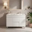 1200Lx830Hx450Dmm Gloss White 2PAC MDF 2M/DW 2S/DR Freestanding Vanity