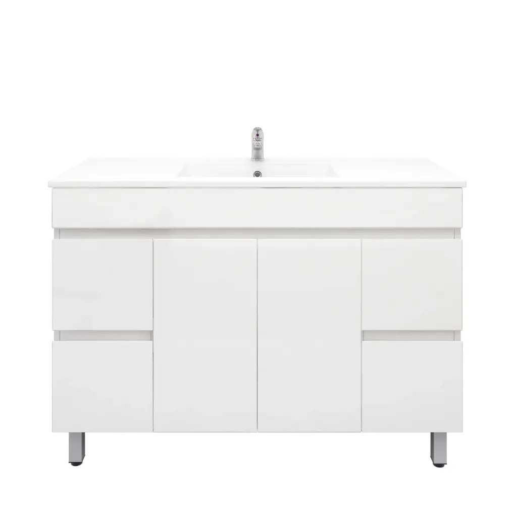 [92022/PVC124L] 1200Lx830Hx450Dmm Gloss White 2PAC PVC 4S/DW 2M/DR Freestanding Vanity