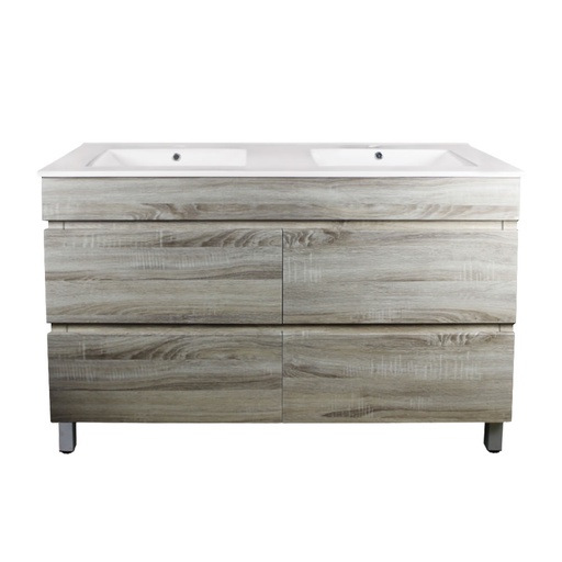 [93049/WO1246L-D] 1200Lx830Hx450Dmm White Oak MDF Board with PVC Vacuum Filmed 4/DW Freestanding Vanity