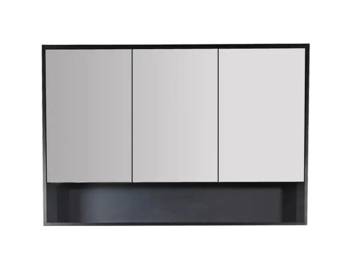 [50675] 1200x150x780mm Hera Black Oak MDF Shaving Cabinet With Three Doors Four Fixed Shelves