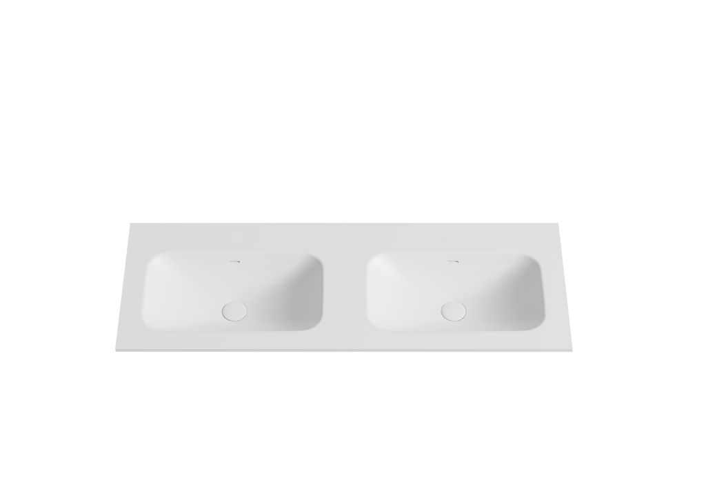 [56077] 1205X465X145 Matte White Chasey Solid Surface Stone Basin Double Bowl