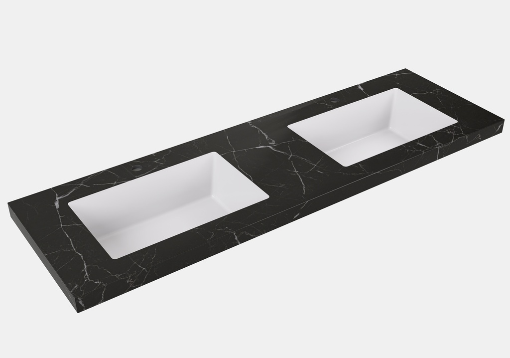 [56443] 1205X465X50mm Calacatta Night Black Sintered Stone Semless Joined With Fine Ceramic Basin Stone Double Bowl
