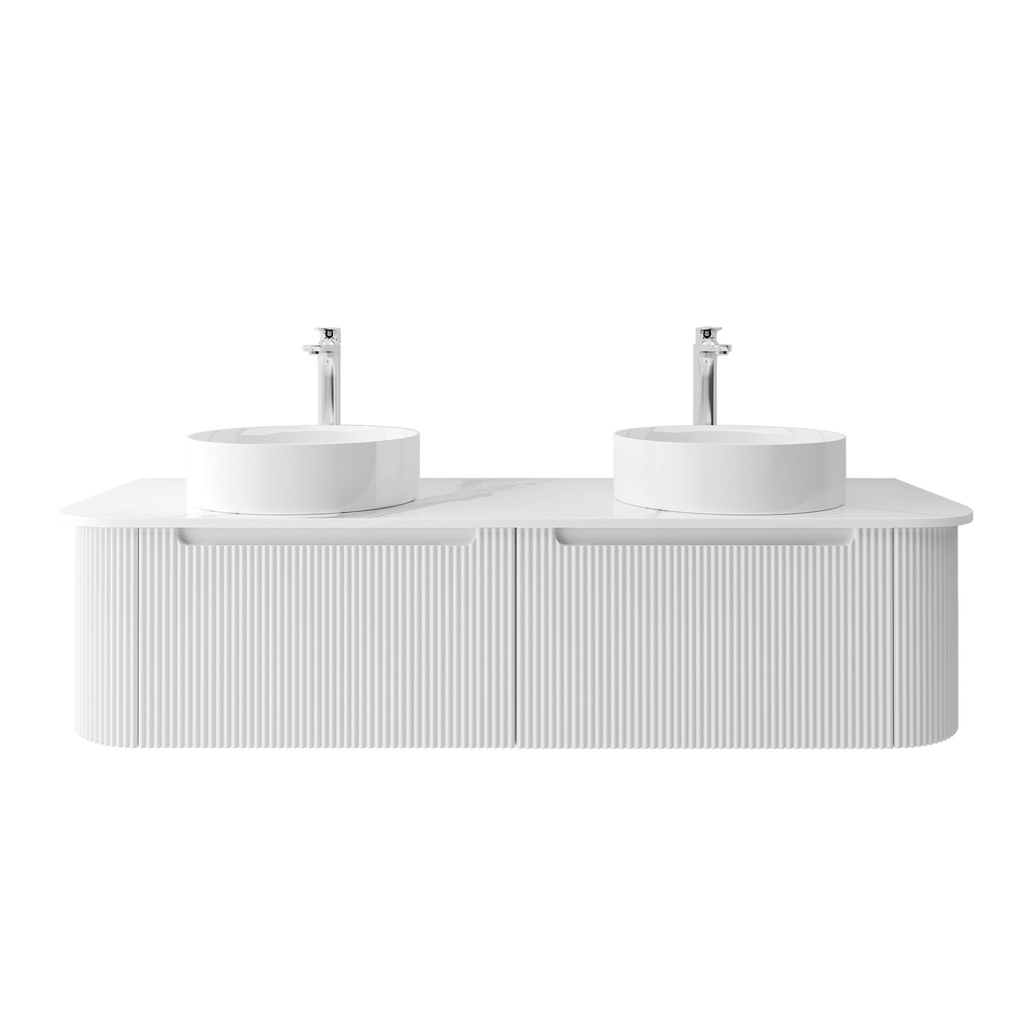 [92083/PVCKC155W-MW] 1488Lx493Dx347Hmm Matte White 2PAC PVC 2/DW Curved Wall Hung Vanity