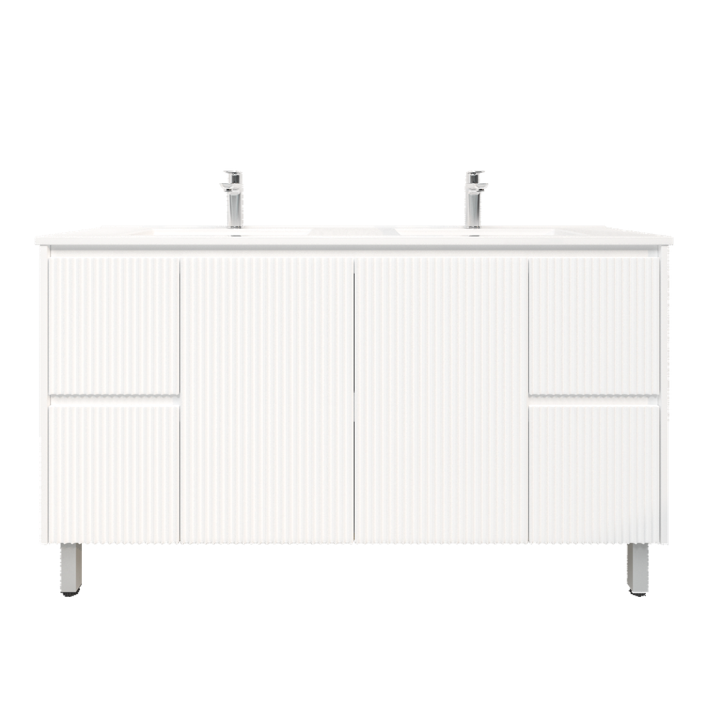 [92090/PVCKB154L-MW] 1490Lx455Dx860Hmm Brio Matte White 2PAC Coating PVC 4S/DW 2M/DR Freestanding Bathroom Vanity