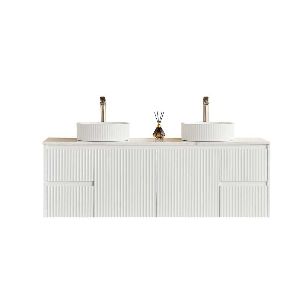 [56606] 1490X455X480mm Matte White Crete Modern Fluted Wall Hung Vanity PVC Cabinet