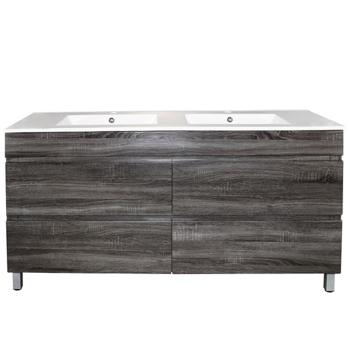 [93054/DG1546L-D] 1500Lx830Hx450Dmm Dark Grey MDF Board with PVC Vacuum Filmed 4/DW Freestanding Vanity