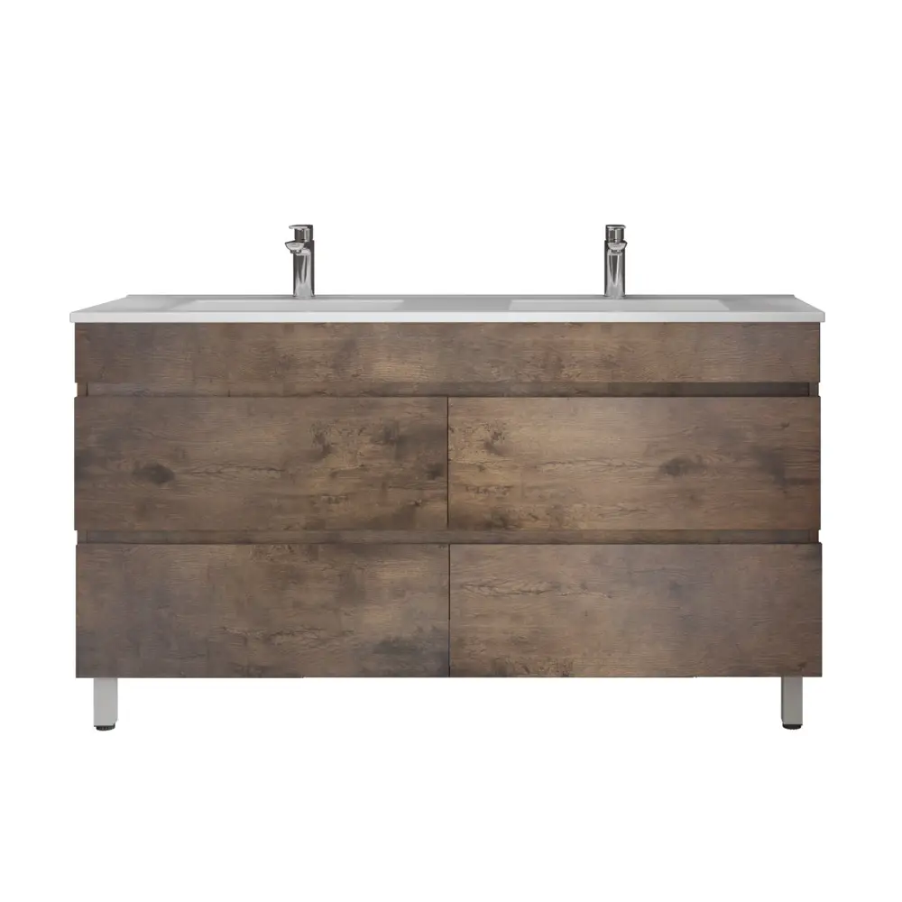 [93055/DO1546L-D] 1500Lx830Hx450Dmm Dark Oak MDF Board with PVC Vacuum Filmed 4/DW Freestanding Vanity
