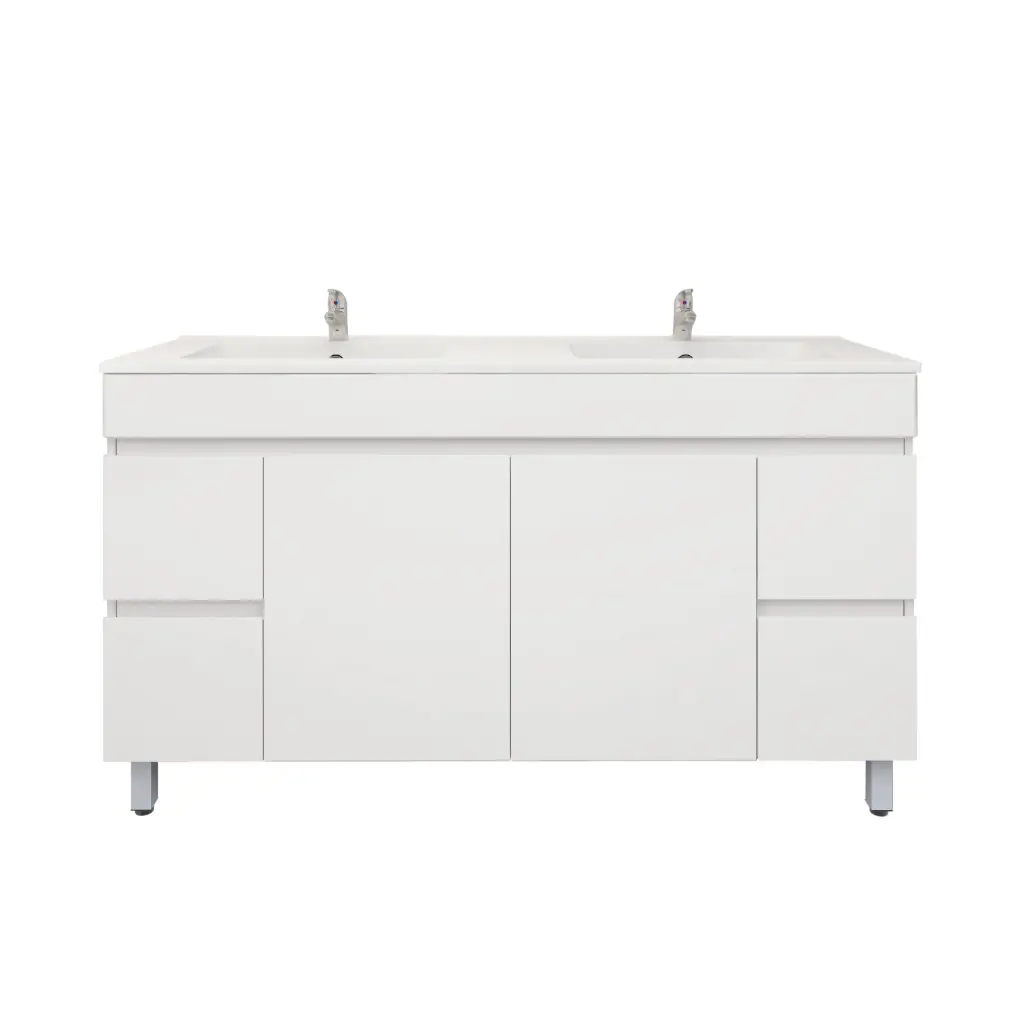 [92026/PVC154L] 1500Lx830Hx450Dmm Gloss White 2PAC PVC 4S/DW 2M/DR Freestanding Vanity
