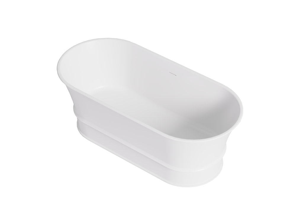 [55573] 1500X700X680mm Matt White Harold Solid Surface Stone Bath Integrated Overflow, 40mm Waste And Pipe Included