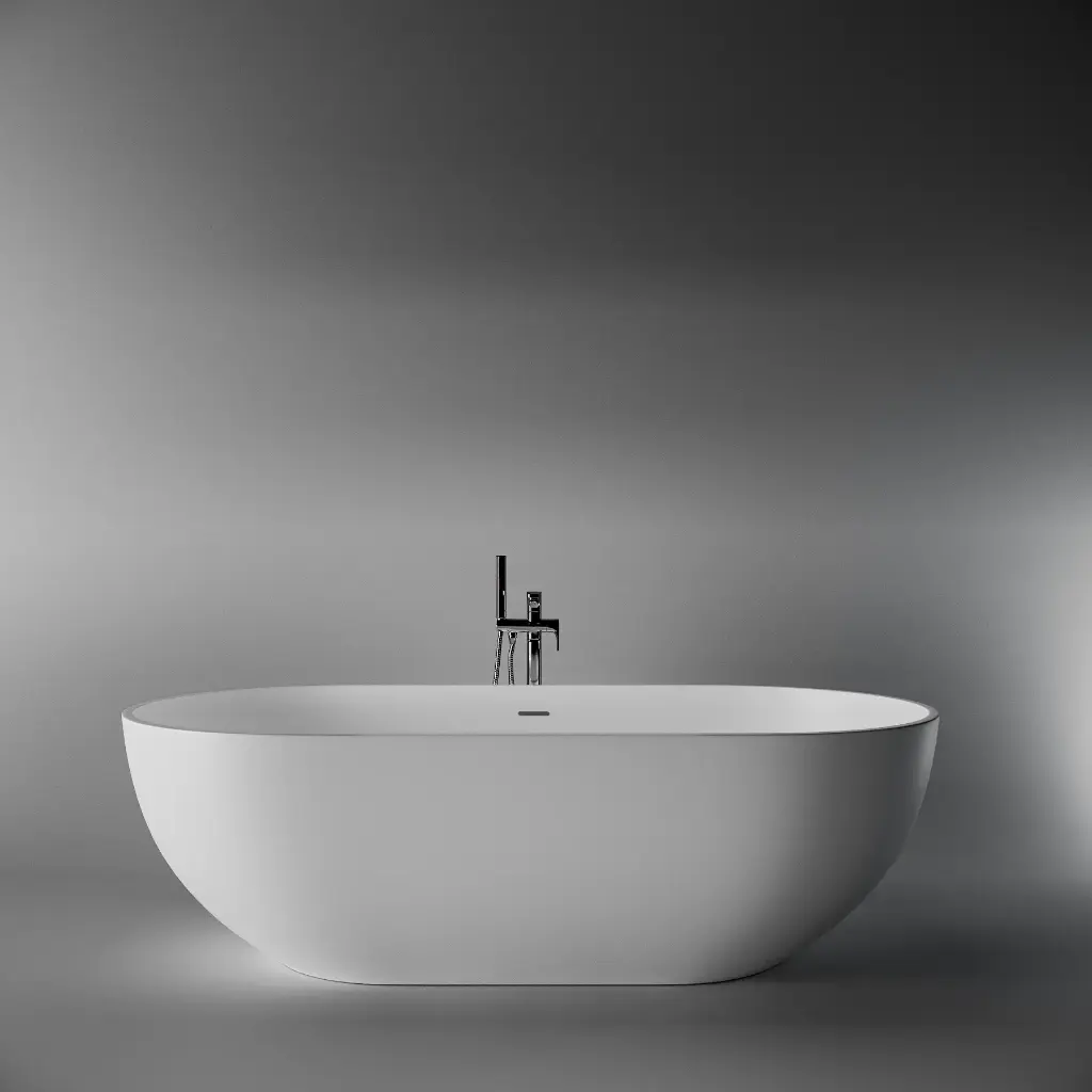 [55572] 1500X750X550mm Matt White Kirra Solid Surface Stone Bath Integrated Overflow,40mm Waste And Pipe Included