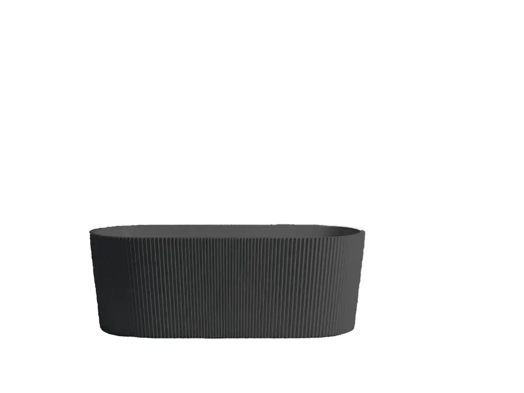 [55635] 1500X750X580mm Matte Black Agena Fluted Acrylic Free Standing Bath None Overflow 40mm Waste+Pipe Supplied