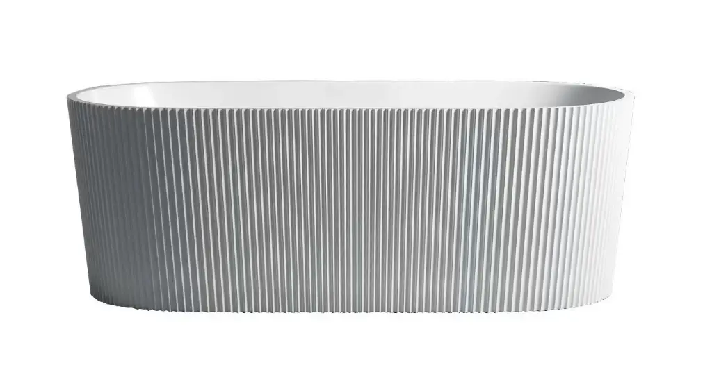 [55633] 1500X750X580mm Matte White Agena Fluted Acrylic Free Standing Bath None Overflow 40mm Waste+Pipe Supplied