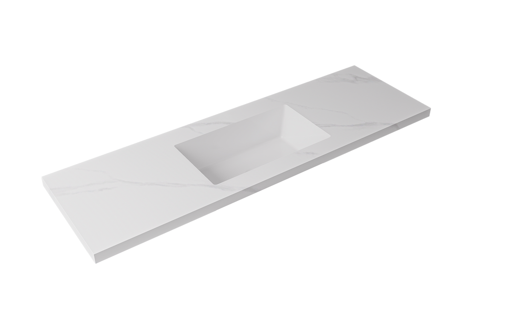 [56770] 1500x460x190mm Carrara White Sintered Stone Seamlessjoined With Fine Ceramic Basin Single Bowl No Tap Hole