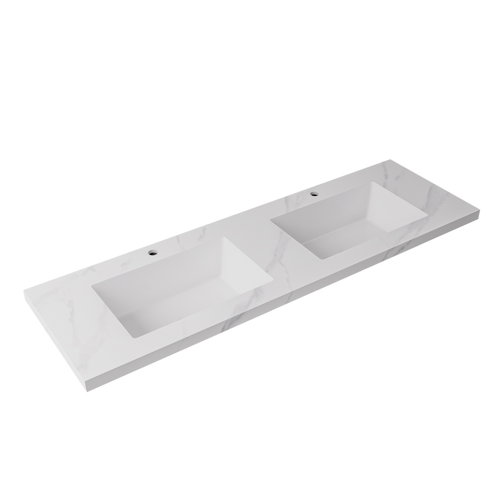 [56765] 1500x460x190mmCarrara White Sintered Stone Seamlessjoined With Fine Ceramic Basin Double Bowl