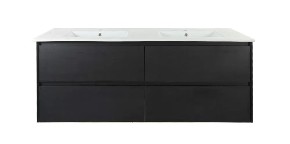 [50747] 1500x460x560mm Hera Black Oak Wall Hung MDF Vanity With Black Stone Top Four Soft Closing Drawers
