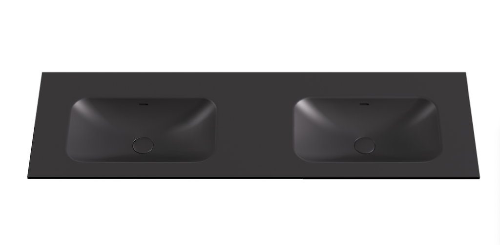 [56086] 1505X465X145 Matte Black Chasey Solid Surface Stone Basin Double Bowl