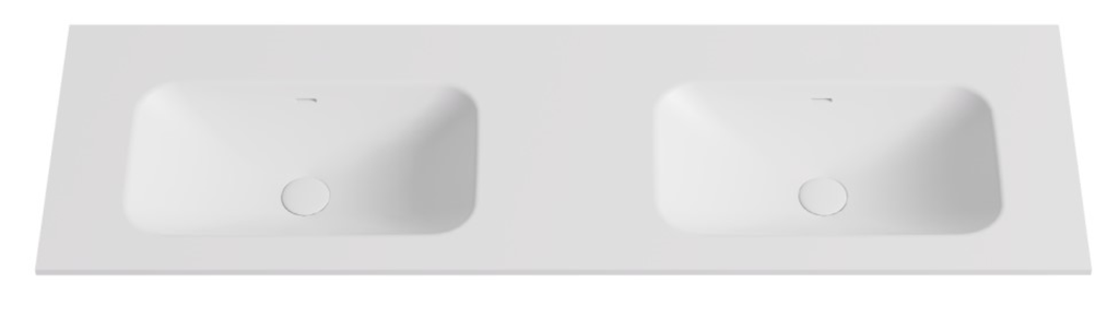 [56078] 1505X465X145 Matte White Chasey Solid Surface Stone Basin Double Bowl