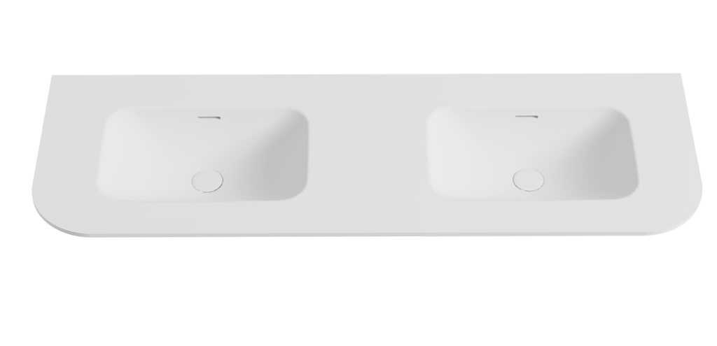 [56091] 1505X505X140 Matte White Aruro Solid Surface Stone Basin Double Bowl