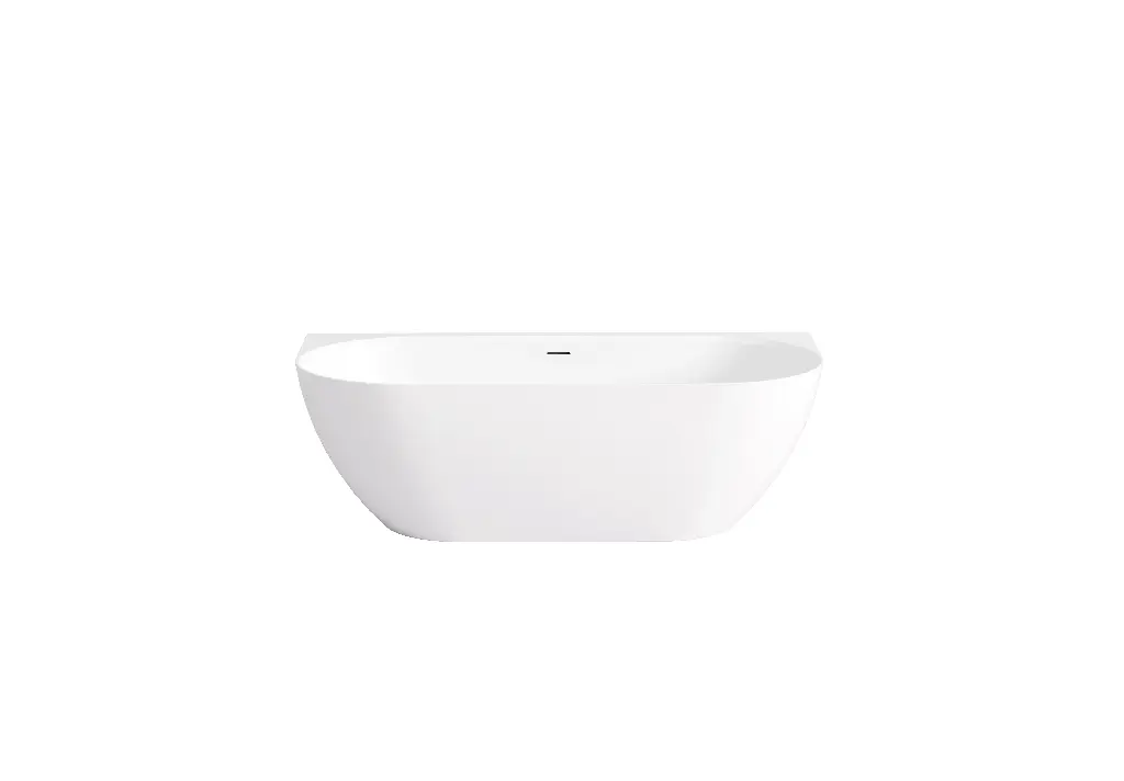 [55602] 1700*800*550mm Gloss White Ellips Back To Wall Free Standing Acrylic Bathtub With Overflow,Chrome Waste And Pipe Included