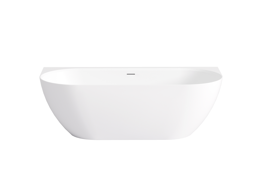 [55604] 1700*800*550mm Matte White Ellips Back To Wall Free Standing Acrylic Bathtub With Overflow,Matte White Waste And Pipe Included