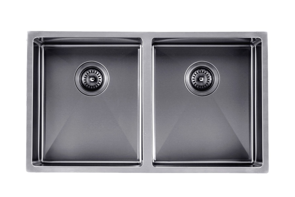 [41199] 304 Stainless Steel Gun Metal Grey PVD Coating Double Bowl Kitchen Sink(Round Edges,with Bottom Tray)820*457*230mm
