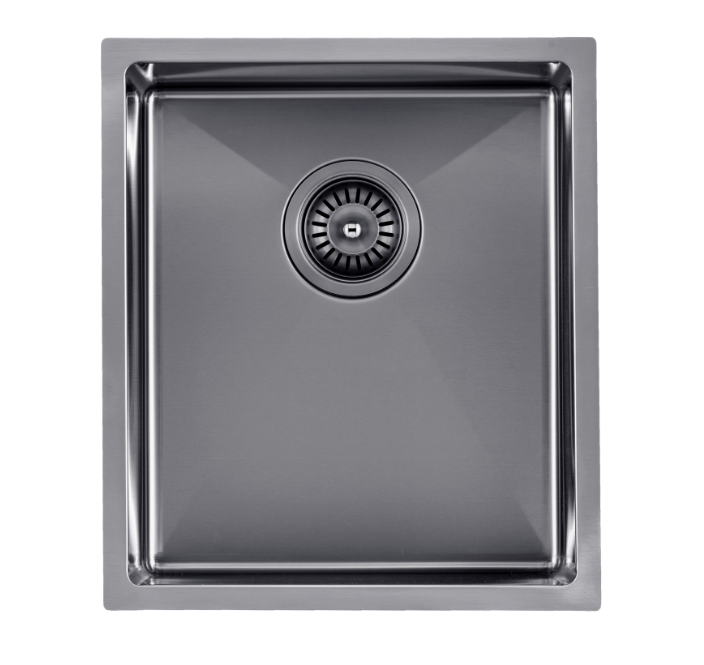 [41209] 304 Stainless Steel Gun Metal Grey PVD Coating Single Bowl Kitchen Sink(Round Edges,with Bottom Tray)390*450*215mm