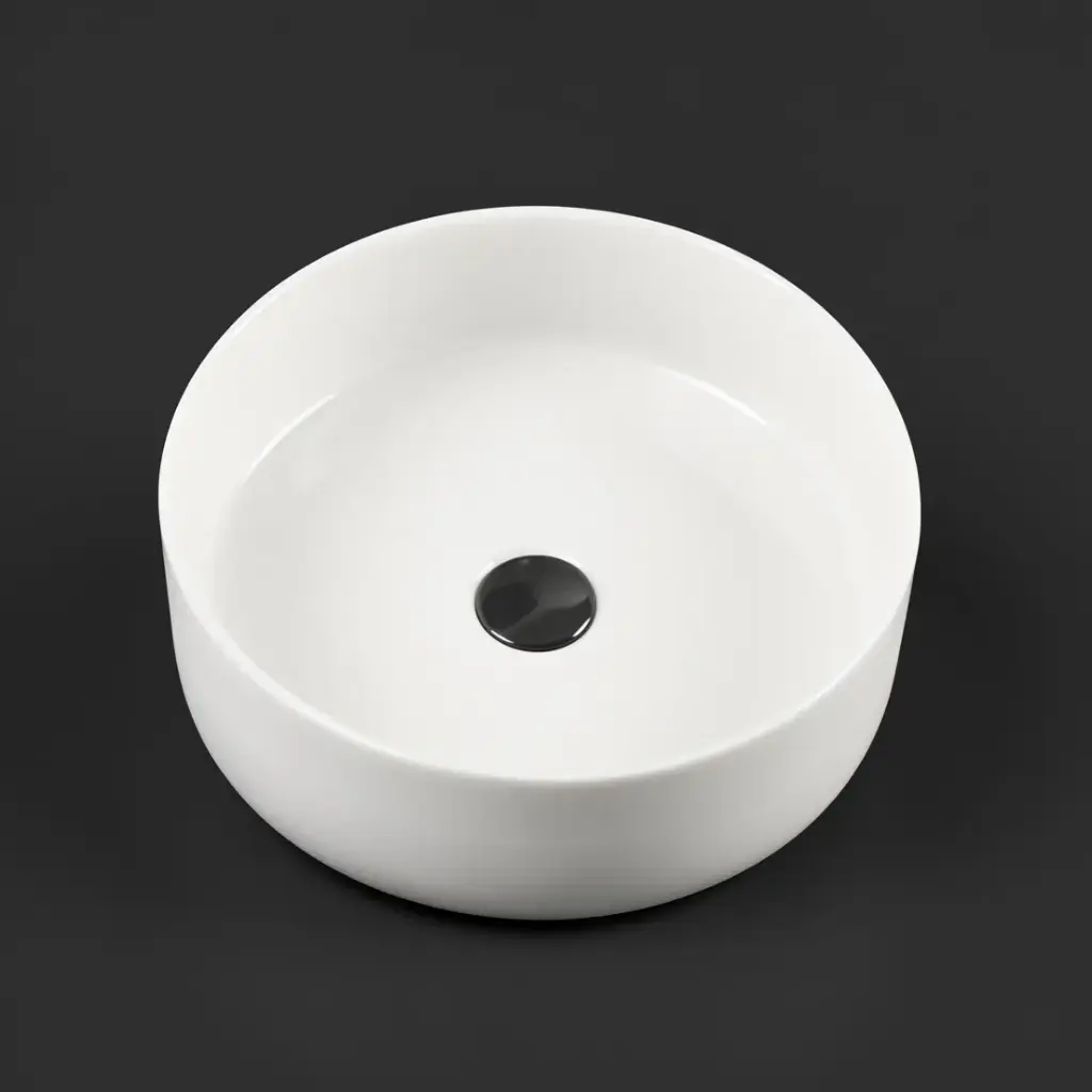 [90128/AC3535R] 350*350*120mm Round Gloss White Ceramic Above Counter Basin Non-overflow
