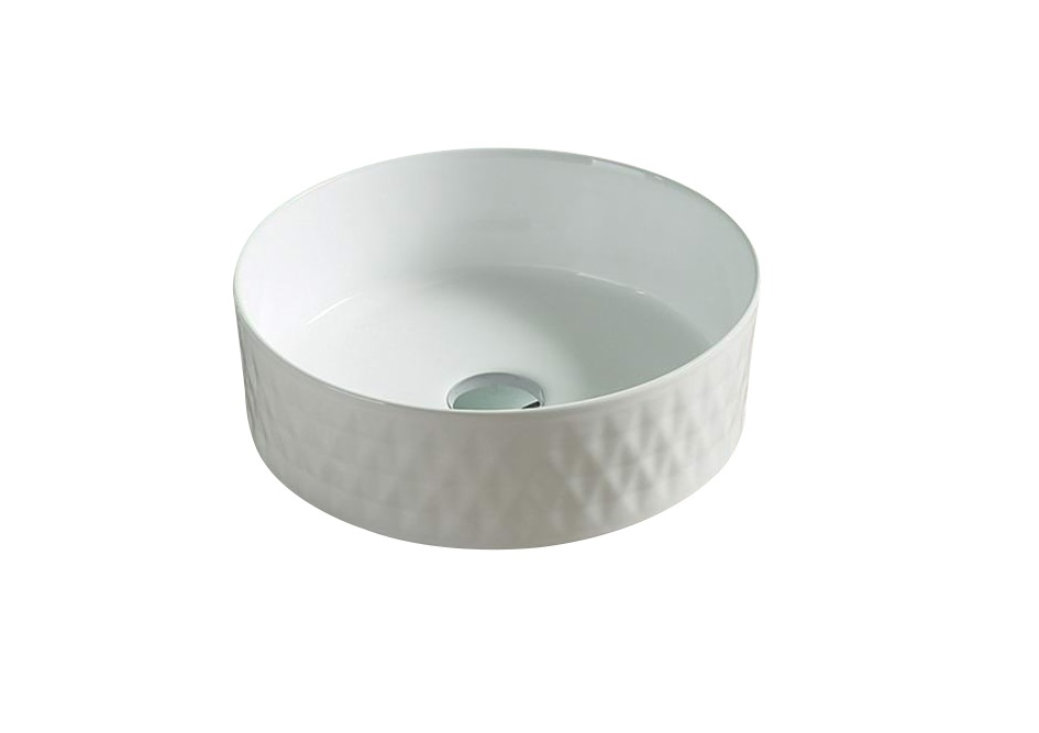 [55480] 360*360*120mm Gloss White Ollia Diamond Fine Ceramic Above Counter Basin No Overflow,32mm Waste