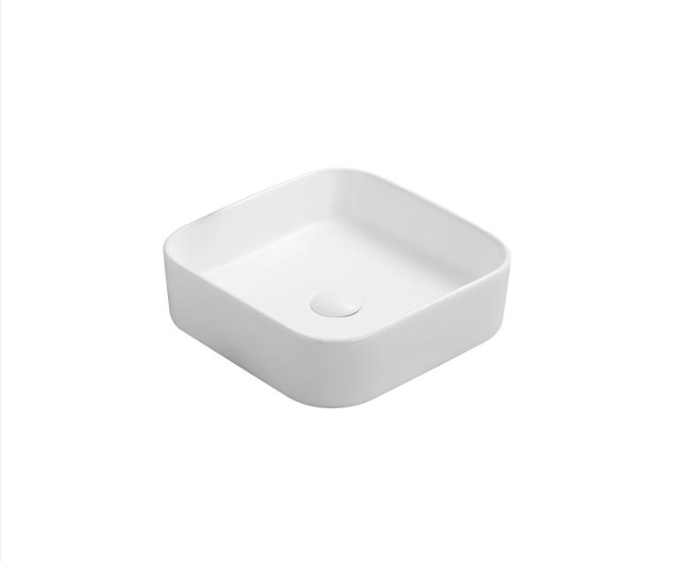 [55449] 370*370*113mm Gloss White Kliff Fine Ceramic Above Counter Basin No Overflow,32mm Waste