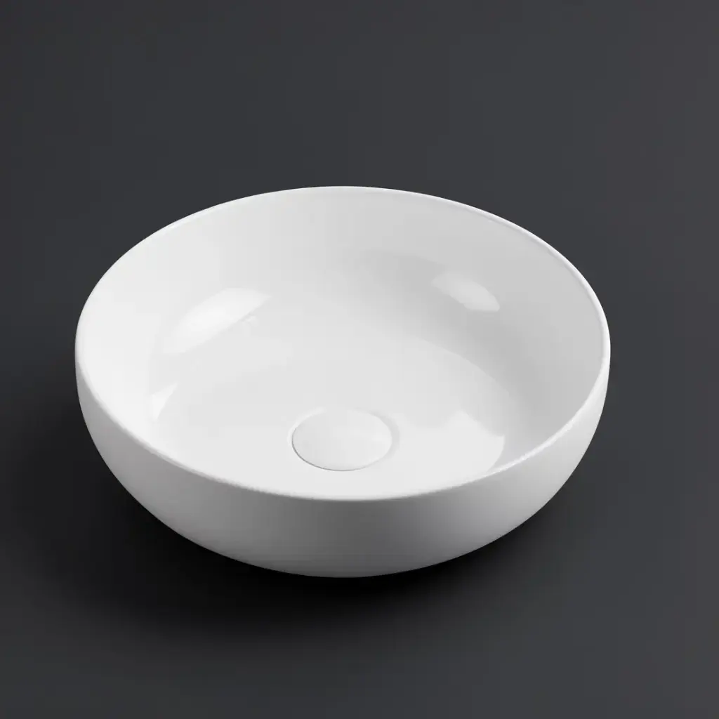 [55459] 377*377*110mm Gloss White Oban Fine Ceramic Above Counter Basins No Overflow,32mm Waste