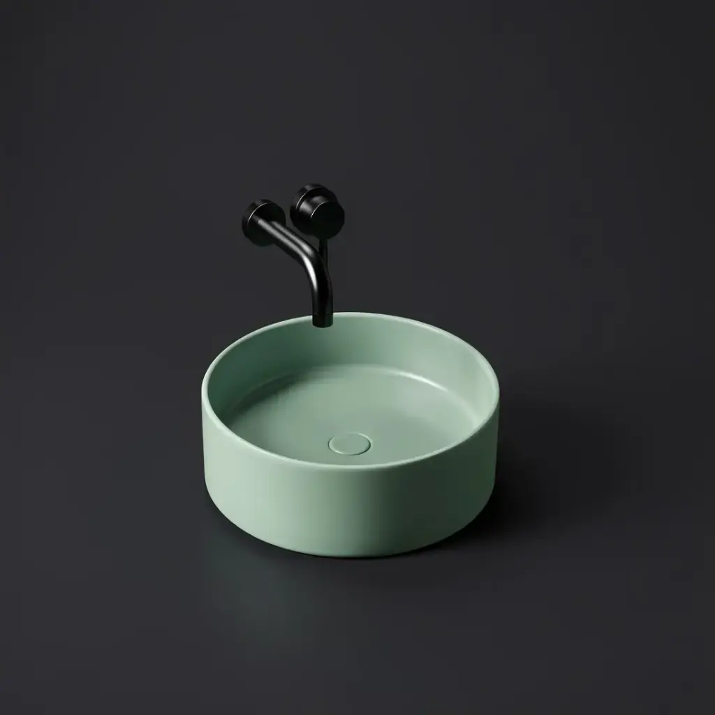 [55473] 395*395*115mm Matte Mint Green Olley Fine Ceramic Above Counter Basin No Overflow,32mm Waste