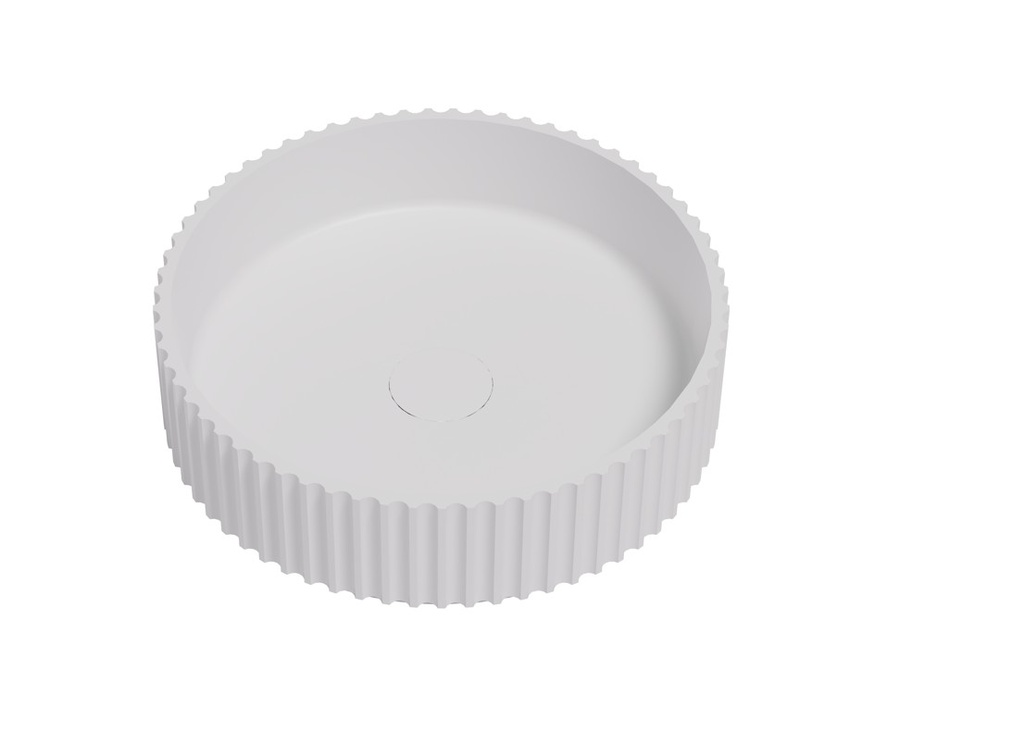 [55403] 400*400*120mm Matt White Olley Fluted Solid Surface Above Counter Basin 32mm Waste