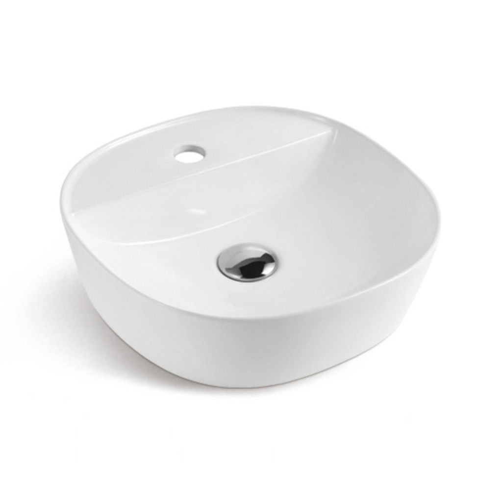 [90134/AC4040S-TH] 400*400*120mm Round Gloss White Ceramic Above Counter Basin With Tap Hole Non-overflow
