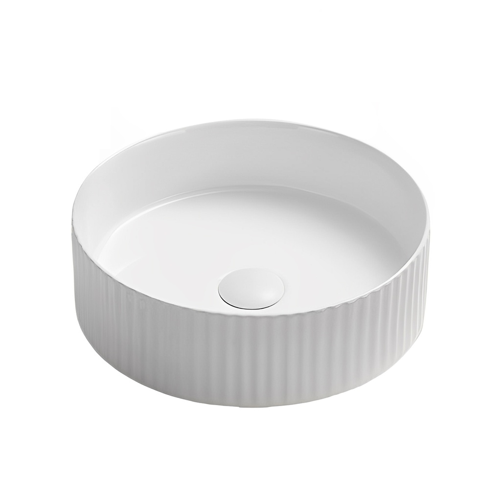 [55478] 400*400*125mm Matte White Olley Fine Ceramic Fluted Art Basin No Overflow,32mm Waste